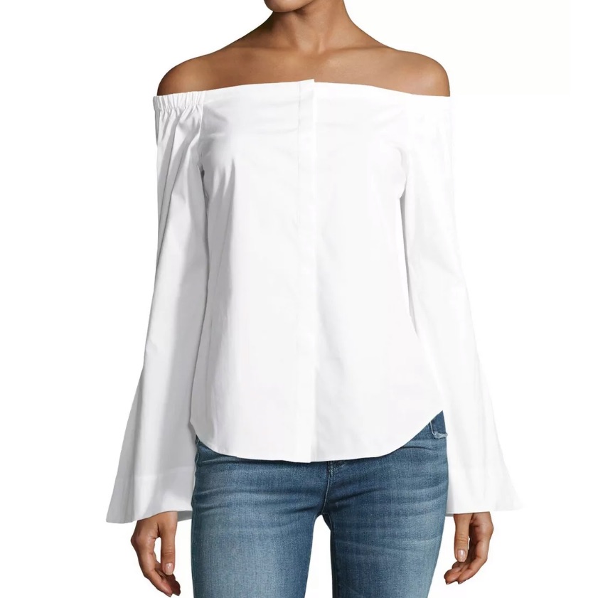 New Theory Auriana B Off-The-Shoulder Cotton Top Size Small